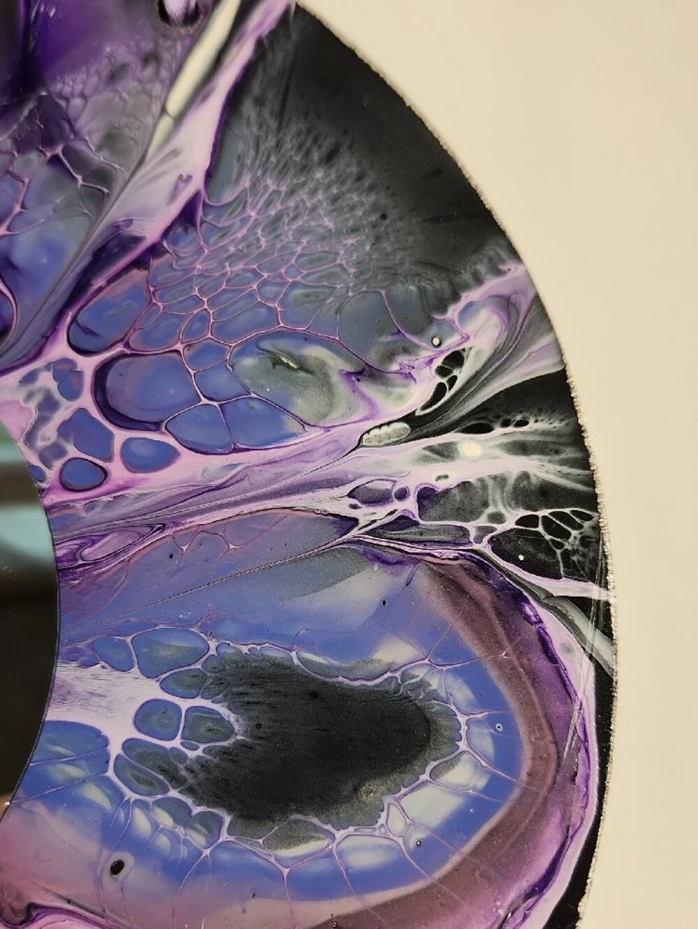 Hand Crafted Painted Purple Abstract Round Wall Mirror - Decorative Home Accent